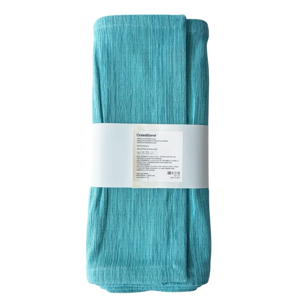 Crate and Barrel Aqua Grass Cloth Table Runner 90” | NWT - Picture 4 of 7